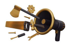 construction tools megaphone gold 3d png