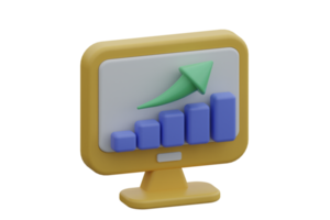 3d render aumentar lucro gráfico em tela ilustração, crescimento Estatisticas dados analista com Aumentar seta. degrau acima para uma bem sucedido negócios. png