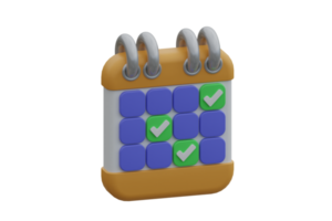 3D calendar schedule icon with checklist for important days. png