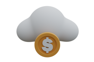 3d geld munt met wolk. financieel bedrijf opslaan geld of betaling via online. png