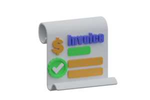 3D render of validation of financial business invoice transactions. png