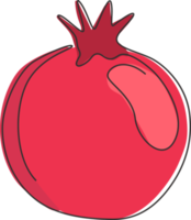 One single line drawing whole healthy organic pomegranate for orchard logo identity. Fresh fruitage seeds concept for fruit garden icon. Modern continuous line draw design vector graphic illustration png