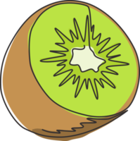 een enkele lijntekening half gesneden gezonde biologische kiwi voor de identiteit van het boomgaardlogo. vers exotisch fruitconcept voor fruittuinpictogram. moderne doorlopende lijn tekenen ontwerp vector grafische afbeelding png