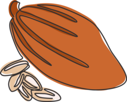 un unico disegno a tratteggio di intere fave di cacao biologiche sane per l'identità del logo della piantagione. concetto di fava di cacao fresca per l'icona del negozio di bevande. illustrazione vettoriale grafica di disegno di disegno di linea continua moderna png