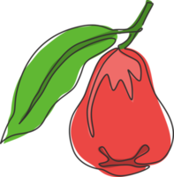 un seul dessin au trait de fruits de cloches biologiques entiers et sains pour l'identité du logo du verger. concept de fruitage de pomme rose fraîche pour l'icône de jardin de fruits. ligne continue moderne dessiner illustration vectorielle de conception png