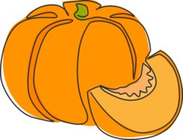 un dibujo de una sola línea de calabaza orgánica sana y redonda para la identidad del logotipo de huerto. concepto de fruitage de temporada fresca para el icono de jardín de frutas. Ilustración de vector de diseño de dibujo de línea continua moderna png