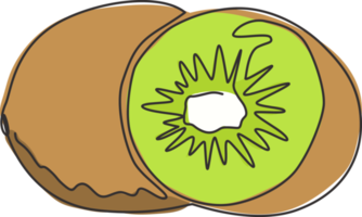 enkele doorlopende lijntekening van hele en half gesneden gezonde biologische kiwi voor de identiteit van het boomgaardlogo. vers tropisch fruitconcept voor tuinpictogram. moderne één lijn tekenen ontwerp vectorillustratie png