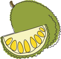 One continuous line drawing whole healthy organic jackfruit for orchard logo identity. Fresh exotic fruitage concept for fruit garden icon. Modern single line draw design vector graphic illustration png