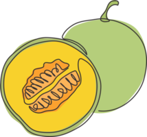 un dessin au trait continu de melon biologique sain entier et à moitié tranché pour l'identité du logo du verger. concept de fruits frais pour l'icône de jardin fruitier. illustration vectorielle de conception de dessin à une seule ligne moderne png