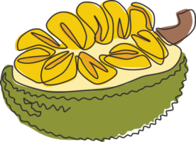 een enkele lijntekening van een halve plak gezonde biologische jackfruit voor de identiteit van het boomgaardlogo. vers tropisch fruitconcept voor fruittuinpictogram. moderne doorlopende lijn tekenen ontwerp vectorillustratie png