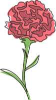 eine durchgehende Linie, die Schönheit frische Nelke für das Hauptwandkunstdekordruckplakat zeichnet. dekorative Dianthus-Caryophyllus-Blume für Einladungskarte. trendige Single-Line-Draw-Design-Vektor-Illustration png