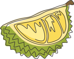 eine einzige Strichzeichnung eines Segments in Scheiben geschnitten gesunder organischer Durian für die Identität des Obstgartenlogos. Frisches tropisches Fruchtkonzept für Gartenikone. moderne durchgehende Linie zeichnen Grafikdesign-Vektorillustration png