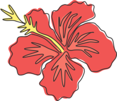 un seul dessin d'hibiscus de beauté fraîche pour le logo du jardin. affiche décorative imprimable de décoration murale de concept de fleur de mauve rose. illustration vectorielle de ligne continue moderne dessin graphique png