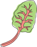 enkele doorlopende lijntekening van hele gezonde biologische snijbiet voor de identiteit van het landbouwlogo. vers groen bladconcept voor groentepictogram. moderne één lijn tekenen ontwerp vector grafische afbeelding png