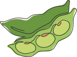 enkele doorlopende lijntekening van hele gezonde biologische groene edamame voor de identiteit van het boerderijlogo. vers Japans erwtconcept voor groentepictogram. moderne één lijn tekenen ontwerp vector grafische afbeelding png