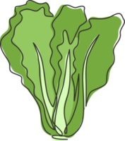 un seul dessin de feuilles vertes de moutarde biologiques entières et saines pour l'identité du logo de la ferme. concept de brassica juncea frais pour l'icône de légumes. ligne continue moderne dessiner illustration vectorielle de conception png