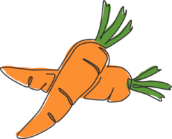 Single continuous line drawing whole healthy organic carrots heap for farm logo identity. Fresh biennial plant concept for root vegetable icon. Modern one line draw graphic design vector illustration png