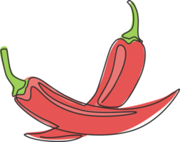 Single continuous line drawing of whole healthy organic hot chili for farm logo identity. Fresh chilli pepper concept for vegetable icon. Modern one line draw design graphic vector illustration png