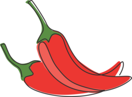 un seul dessin au trait de piment chaud biologique entier et sain pour l'identité du logo de la ferme. concept de piment frais pour l'icône de légumes. ligne continue moderne dessiner illustration graphique vectorielle de conception png