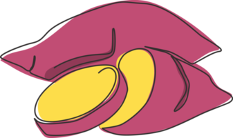 um desenho de linha contínua de batata-doce orgânica de saúde inteira para a identidade do logotipo da fazenda. conceito de ipomeia tuberosa fresco para ícone de horticultura. ilustração em vetor moderno desenho de linha única png