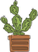 un disegno a linea continua di una simpatica pianta di cactus spinoso tropicale in vaso. concetto di pianta d'appartamento decorativo stampabile per l'ornamento della carta da parati della decorazione della casa. illustrazione vettoriale di design moderno a linea singola png