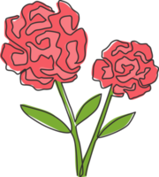 Un dibujo de línea continua de clavel fresco de belleza para el arte de la pared del cartel de decoración del hogar. flor de clavel perennes decorativos imprimibles para el icono del parque. Ilustración de vector de diseño de dibujo de línea única moderna png