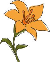 desenho de linha única contínua de lilium fresco de beleza para pôster de decoração de parede de casa. flor de lírios verdadeiros decorativos para impressão para ornamento de cartão. ilustração em vetor moderno desenho de uma linha png