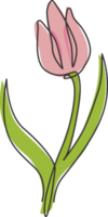 un seul dessin de tulipe fraîche de beauté pour le logo de jardin. décoration hollande nationalité fleur concept maison décoration murale affiche impression art. ligne continue moderne dessiner illustration vectorielle de conception png