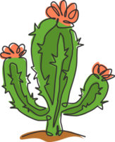 un dibujo de una sola línea linda planta de cactus espinosos tropicales exóticos. Adorno decorativo imprimible del papel pintado de la decoración del hogar del concepto de la planta de interior. Ilustración gráfica de vector de diseño de dibujo de línea continua moderna png