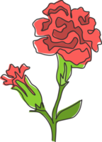 único desenho de linha contínua beleza dianthus fresco para a arte da parede do pôster de decoração para casa. flor cravo decorativa para impressão para cartão de convite de casamento. ilustração em vetor moderno desenho de uma linha png