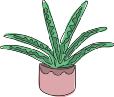 enkele doorlopende lijntekening van ingemaakte slangenplant voor de identiteit van het huisdecorlogo. vers groenblijvend meerjarig plantconcept voor plantpictogram. moderne één lijn tekenen ontwerp grafische vectorillustratie png