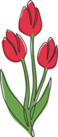 desenho de linha contínua única de beleza tulipa fresca para identidade do logotipo do jardim. conceito de flor de nacionalidade de Holanda decorativo para têxteis de moda. ilustração em vetor moderno desenho de uma linha png