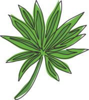 en enda linjeteckning av tropisk bladväxt. utskrivbar affisch dekorativt krukväxtkoncept för hemväggdekor tapetprydnad. modern kontinuerlig linje rita design vektorgrafisk illustration png