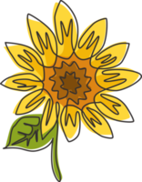 um único desenho de linha de girassol fresco de beleza para o logotipo do parque. cartaz para impressão decorativo conceito da flor da estação do helianthus para a arte de decoração de casa de parede. ilustração em vetor desenho desenho em linha contínua png