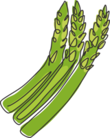 un disegno a linea continua di asparagi biologici sani interi per l'identità del logo del giardino. concetto fresco dell'erba del passero per l'icona di verdure. illustrazione grafica vettoriale di design moderno a linea singola png
