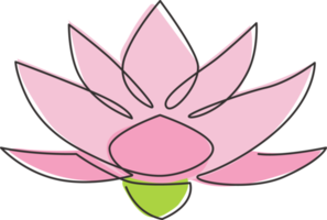 enda kontinuerlig linjeteckning av skönhet färsk lotus för hälsovård spa företagslogotyp. utskrivbar dekorativ näckrosblommakoncept hemväggdekoraffisch. en rad rita design vektorillustration png