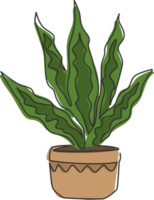 um desenho de linha contínua de uma planta de cobra em um vaso para a identidade do logotipo de decoração de casa. conceito de planta perene perene fresca para o ícone da planta. ilustração em vetor desenho moderno linha gráfica única png