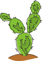 een enkele lijntekening exotische tropische stekelige cactus plant. afdrukbare decoratieve cactussen kamerplant concept voor thuis muur decor ornament. moderne doorlopende lijn tekenen grafisch ontwerp vectorillustratie png