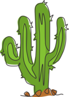 un dibujo de línea continua de una planta de cactus espinoso tropical. Concepto de planta de interior de cactus decorativos imprimibles para adornos de papel tapiz de decoración del hogar. Ilustración de vector de diseño de dibujo gráfico de una sola línea moderna png