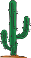 disegno a linea continua di una pianta di cactus spinoso tropicale secco. concetto di pianta d'appartamento cactus decorativo stampabile per l'ornamento della decorazione della parete di casa. illustrazione vettoriale di disegno grafico moderno a una linea di disegno png