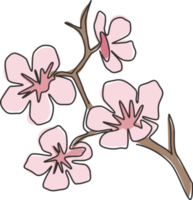 Eine einzige Strichzeichnung der Schönheit frischer Kirschblüte für Wohnkultur-Wand-Kunstdruck-Poster. dekoratives Sakura-Blumenkonzept für Kartenverzierung. trendige durchgehende Linie zeichnen Design-Vektor-Illustration png