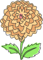 Un dibujo de línea continua Beauty Fresh Dahlia para el cartel de decoración de la pared del hogar. Flor de México decorativa imprimible nacional para adorno de tarjetas de felicitación. Ilustración de vector de diseño de dibujo de línea única moderna png