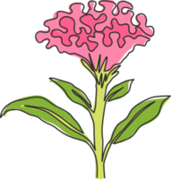 enda en rad ritning skönhet färsk ull blomma för heminredning väggkonst print affisch. utskrivbar dekorativ tuppkam blomma för gratulationskort prydnad. kontinuerlig linje rita design vektorillustration png