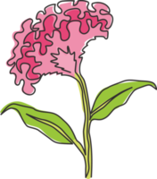 dibujo de línea continua única de flores de lana fresca de belleza para el logotipo de jardín. Flor de cresta de gallo decorativa imprimible para la decoración de la pared del hogar. Ilustración de vector de diseño de dibujo de una línea moderna png