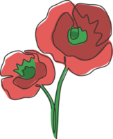 enkele doorlopende lijntekening schoonheid verse kruidachtige plant voor tuin logo. afdrukbare decoratieve papaver bloem concept voor home decor kunst aan de muur poster. moderne één lijn tekenen ontwerp vectorillustratie png