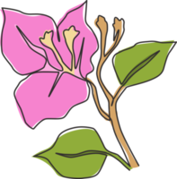 een doorlopende lijntekening van schoonheid verse bougainville voor thuis muur decor art poster. afdrukbare decoratieve doornstruikbloem voor huwelijksuitnodigingskaart. enkele lijn tekenen ontwerp vectorillustratie png