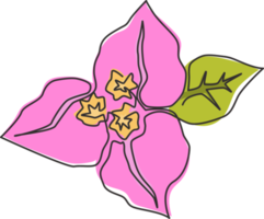 en kontinuerlig linjeritning av beauty fresh bougainville för trädgårdslogotyp. utskrivbart dekorativt taggigt träd blomkoncept för hemväggsdekoration. moderna en rad rita design vektorillustration png