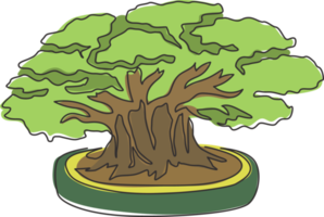 um desenho de linha contínua de beleza e árvore bonsai chinesa fresca. conceito de árvore de banyan minúscula em vaso antigo decorativo para impressão de cartaz de decoração de parede de arte em casa. ilustração em vetor desenho desenho de linha única png