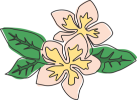 uma única linha de desenho de beleza fresco plumeria para impressão de pôster de arte de parede de decoração de casa. conceito de flor decorativa de frangipani para convite de casamento. ilustração em vetor desenho moderno linha contínua png