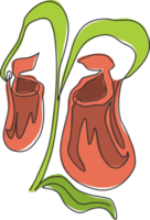 Dibujo de línea continua única de Nepenthes frescos de belleza para decoración de pared del hogar Impresión de póster artístico. Planta de jarra tropical decorativa para marco de tarjeta floral. Ilustración de vector de diseño de dibujo de una línea moderna png
